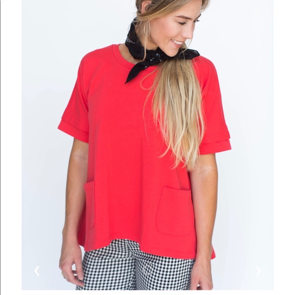 ☎️ Red Pullover with Pockets Tee Top Jersey Sweat - Picture 2 of 5